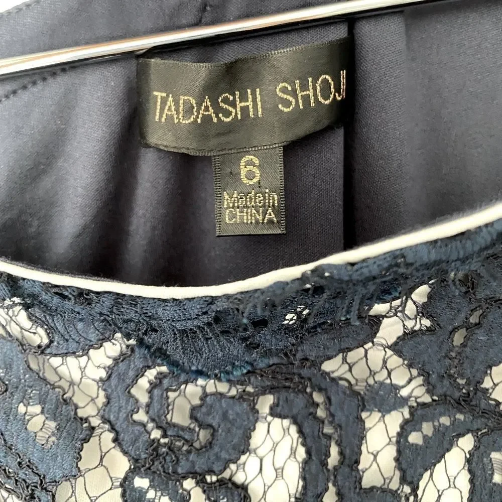 Tadashi Shoji One Shoulder Lace Sheath Dress Party Blue White, Size 6